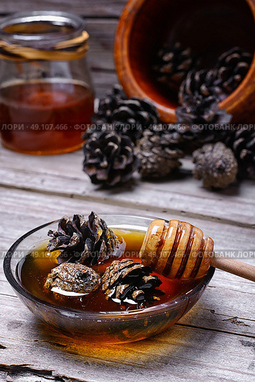 jam from the young fir cones. Healing jam made from fir cones to help against colds. Стоковое фото, агентство Ingram Publishing / Фотобанк Лори