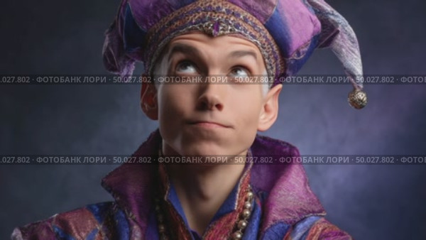 Jester looking upwards, reflecting and thinking. Стоковое AI-видео, аниматор Юрий Поздников / Фотобанк Лори