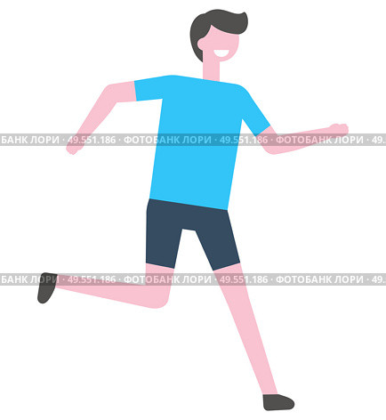 Jogging person vector isolated cartoon character. Marathon runner in blue t-shirt, sprinter jogger active lifestyle athletic animated male in cartoon design. Jogging Person Vector Cartoon Character. Marathon. Стоковая иллюстрация, агентство Ingram Publishing / Фотобанк Лори