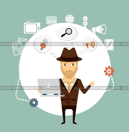 journalist thinks about working at the computer illustration. Стоковая иллюстрация, агентство Ingram Publishing / Фотобанк Лори