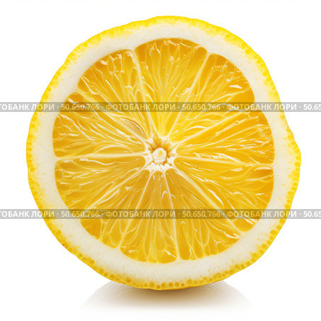 Juicy lemon slice showing refreshing pulp and rind. Стоковое AI-изображение, AI-художник Иван Рябоконь / Фотобанк Лори