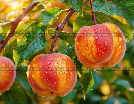 July 29 is unofficially celebrated as Peach Day in Russia. This fruit has been present in the human diet for over 5,000 years. Peaches originate from China, where they have long been considered a symbol of good luck, friendship and longevity. Стоковое AI-изображение, AI-художник Сергей Елизарьев / Фотобанк Лори