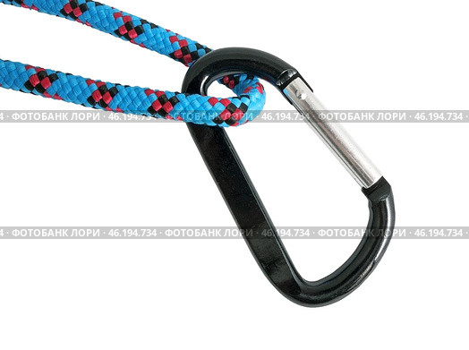 Карабин и веревка на белом фоне. Carabiner and rope on a white background. Стоковое фото, фотограф Татьяна Д / Фотобанк Лори