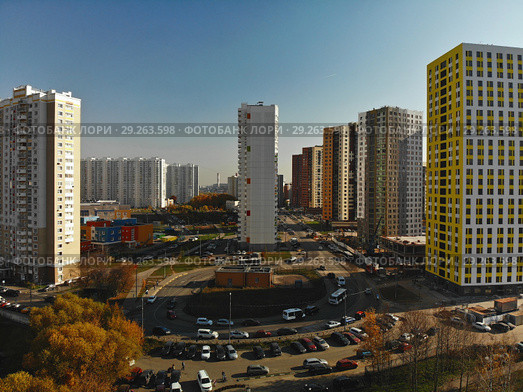 Khimki, Russia - October 17. 2018. Modern residential buildings in Levoberezhny district. Стоковое фото, фотограф Володина Ольга / Фотобанк Лори