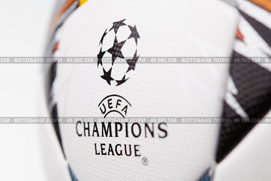 Kiev, Ukraine - February 22, 2018: the official Uefa ball of the champion league cup, which will be held on May 26, 2018 in Kiev, for the first time in the history of Ukraine, at the National Sports Complex "Olympic", close up. Kiev, Ukraine - February 22, 2018: The official ball of the Champions League Final , which will be held in Kiev, Редакционное фото, агентство Ingram Publishing / Фотобанк Лори