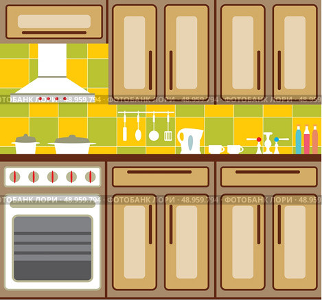 Kitchen interior with elements of design and kitchen accessories. Стоковая иллюстрация, агентство Ingram Publishing / Фотобанк Лори