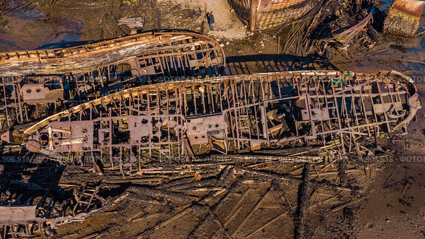Кладбище кораблей в Териберке. Аэросъемка. Стоковое фото, фотограф Сергей Цепек / Фотобанк Лори