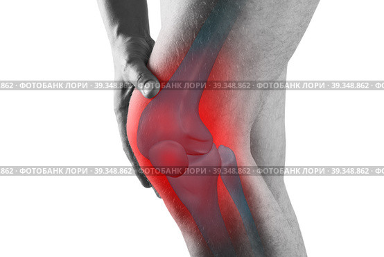 Knee pain, man with legs ache, chiropractic treatments concept, isolated on white background. Стоковое фото, фотограф Станислав Тарко / Фотобанк Лори