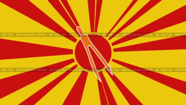 Компас-разделитель на фоне анимации из движущихся лучей солнца. Большой оранжевый символ немного увеличивается. Плавная закольцованная анимация в формате 4k на желтом фоне. Стоковое видео, видеограф Карпенко Алексей / Фотобанк Лори