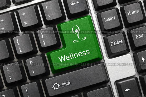 Концептуальная клавиатура - Зеленая клавиша "Wellness" Стоковое фото, фотограф Самохвалов Артем / Фотобанк Лори
