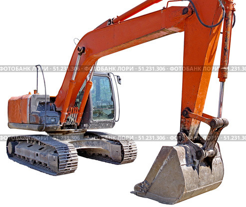 Ковш современного экскаватора на белом фоне. Bucket of a modern excavator on a white background. Стоковое фото, фотограф Татьяна Д / Фотобанк Лори