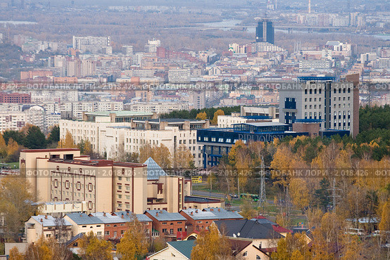 Красноярск. СФУ.   Панорамный вид с Николаевской сопки (2010 год). Стоковое фото, фотограф Шичкина Антонина / Фотобанк Лори