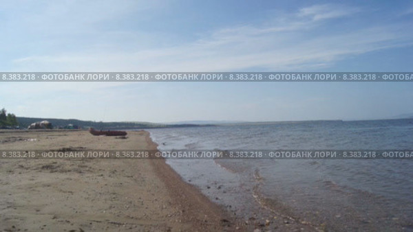 Красноярское водохранилище (река Енисей). Пляж, панорама. Стоковое видео, видеограф Konstantin Kartashov / Фотобанк Лори