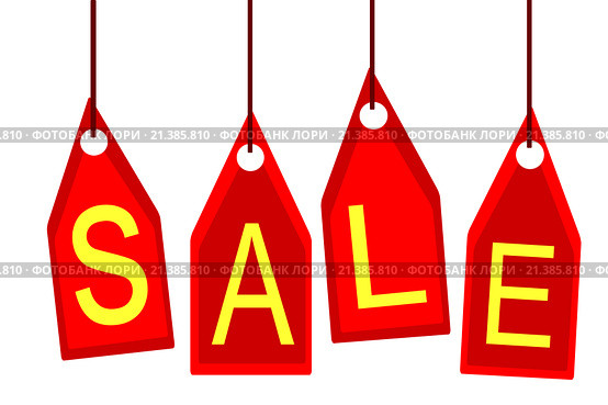 Красные этикетки и ценники со словом '' Sale '' Стоковая иллюстрация, иллюстратор Сергеев Валерий / Фотобанк Лори