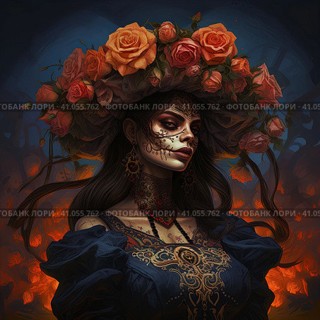 la catrina jovial skeleton death goddess dnd. Generative AI. Стоковое AI-изображение, AI-художник Ирина Ручушкина / Фотобанк Лори