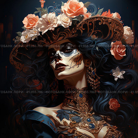 la catrina jovial skeleton death goddess dnd. Generative AI. Стоковое AI-изображение, AI-художник Ирина Ручушкина / Фотобанк Лори