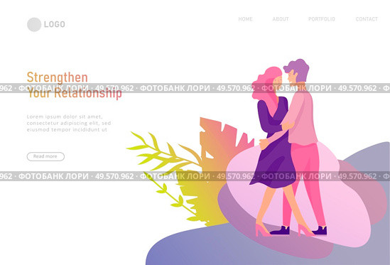 landing page template with Happy Lover Relationship, online dating scenes with romantic couple kissing, hugging, walking. Characters Valentine day Set. Colorful vector illustration. Happy Lover Relationship, scenes with romantic couple kissing, hugging, riding bicycle, walking, playing tennis, guitar, doing yoga, dansing. Characters Valentine day Set. Colorful vector. Стоковая иллюстрация, агентство Ingram Publishing / Фотобанк Лори