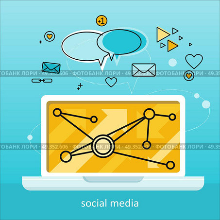Laptop with Infographics on Screen. Laptop with infographics on screen. Laptop with infographics on blue background. Concept of social media, online business, commerce algorithm, business analysis, information. Business background. Стоковая иллюстрация, агентство Ingram Publishing / Фотобанк Лори