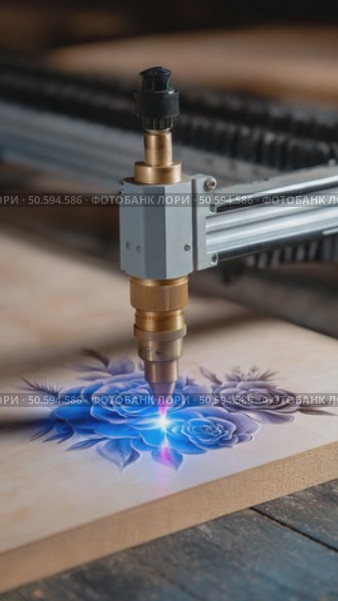 Laser engraving machine engraving floral design on wood. Стоковое AI-видео, аниматор Юрий Поздников / Фотобанк Лори