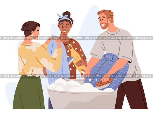 Laundry. Vector illustration. Piles laundry accumulate quickly Apparel care is important aspect laundry Textile maintenance contributes to clothing longevity Good hygiene starts with reclothes. Laundry. Proper equipment is essential for effective laundry. Drying clothes after washing is necessary. Стоковая иллюстрация, агентство Ingram Publishing / Фотобанк Лори