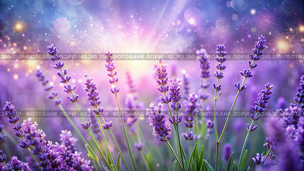Lavender field macro photography. Стоковое AI-изображение, AI-художник Виктория Кольцова / Фотобанк Лори