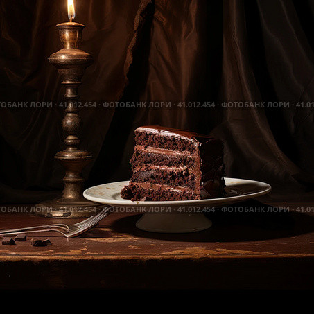 Layered Delight: Meticulously Crafted Chocolate Cake Slice – Inspired by Edward Weston. Стоковое фото, фотограф Konstantin Plotnikov / Фотобанк Лори