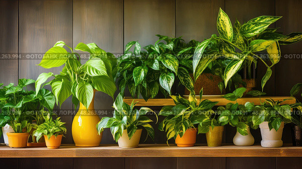 leaves golden pothos ai generated. Стоковое AI-изображение, AI-художник Vectorwin / Фотобанк Лори