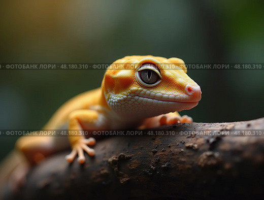 Leopard gecko lizard, macro on nature background. Yellow Gecko. Eublepharis maculariu. Стоковое AI-изображение, AI-художник Евгений Ткачёв / Фотобанк Лори