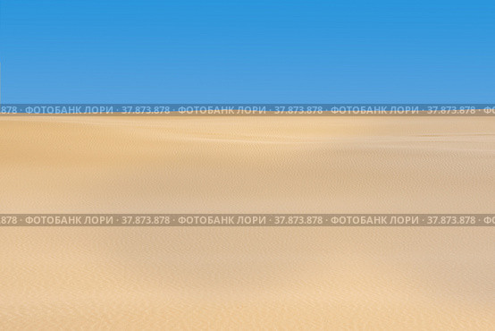 Lifeless sandy desert landscape under blue sky. Стоковое фото, фотограф Евгений Харитонов / Фотобанк Лори
