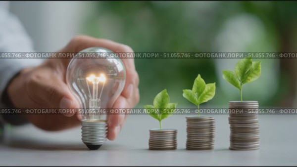 Light bulb symbolizes innovative ideas for sustainable growth and investing in nature. Стоковое AI-видео, аниматор Сергей Толмачёв / Фотобанк Лори
