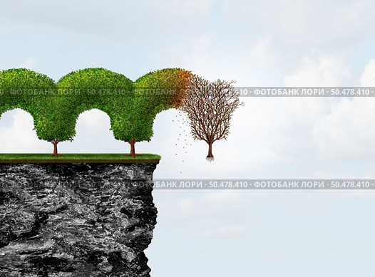 Limited Growth Potential as a business dead end or ending as a concept for restriction and encountering a destructive obstacle as a growing and dying tree with 3D illustration elements. Стоковое фото, агентство Ingram Publishing / Фотобанк Лори