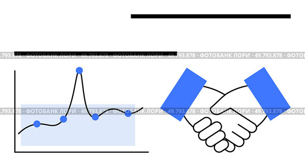Line graph and handshake symbolize growth collaboration success. Ideal for business, teamwork, strategy, data analysis, partnerships, progress, communication. Line metaphor. Growing Business Success with Data Analytics and Strategic Partnerships. Стоковая иллюстрация, агентство Ingram Publishing / Фотобанк Лори