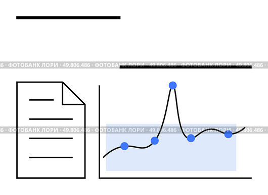 Line graph with blue data points and a report document symbolize data analysis growth strategy, finance, business, statistics, and planning. Ideal for presentations, reports, education, strategy. Analytical Line Graph with Report Document Outlining Data Patterns and Trends. Стоковая иллюстрация, агентство Ingram Publishing / Фотобанк Лори