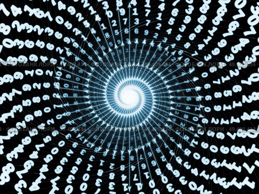Lines and Digits series. Light blue background of spiraling patterns of numbers and arrows on the subject of science and technology. Стоковое фото, агентство Ingram Publishing / Фотобанк Лори
