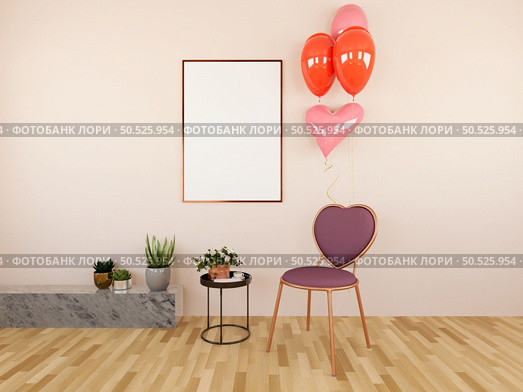 Living room with chairs and 3D wall frame, Valentine style. Стоковое фото, агентство Ingram Publishing / Фотобанк Лори