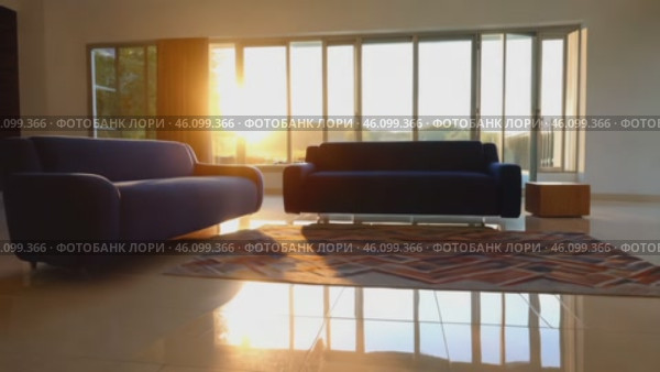 Living room with two blue couches and a rug. Стоковое AI-видео, аниматор Sergey Grishin / Фотобанк Лори