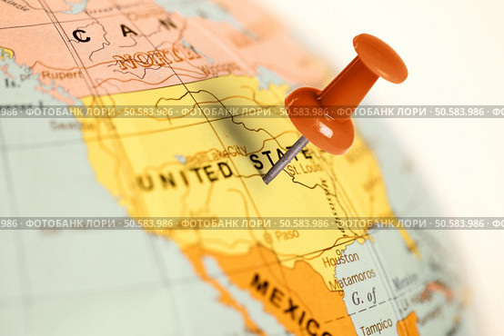 Location United States. Red pin on the map. Стоковое фото, агентство Ingram Publishing / Фотобанк Лори