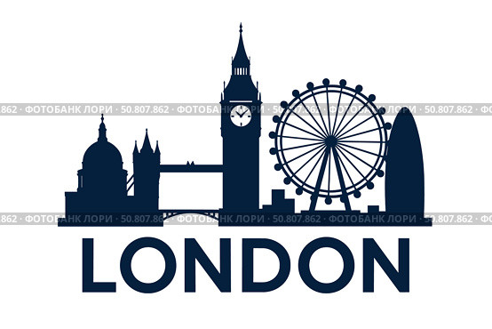 London skyline with iconic buildings and famous landmarks. Стоковое AI-изображение, AI-художник Максим Гребешков / Фотобанк Лори