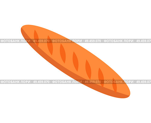 Long loaf baguette thin French bread made from basic lean dough vector illustration isolated on white background. Tasty crispy crust, food for snack. Long Loaf Baguette Thin French Bread Vector Icon. Стоковая иллюстрация, агентство Ingram Publishing / Фотобанк Лори