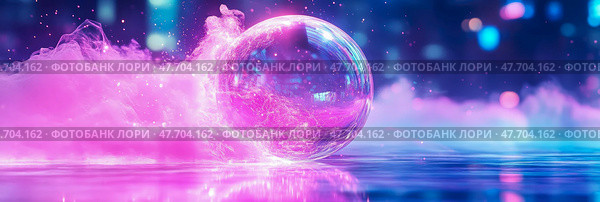 Luminescent Orb Emerging from Pink Nebula: A Futuristic Abstract Scene. Стоковое AI-изображение, AI-художник Данила Большаков / Фотобанк Лори