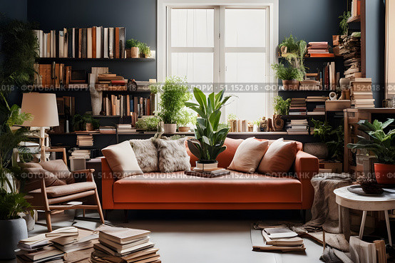 Luxurious Maximalist Eclectic Contemporary Living pastel room interior. Стоковое AI-изображение, AI-художник Дмитрий Нечаев / Фотобанк Лори