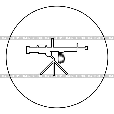Machine-gun weapon icon in circle round black color vector illustration image outline contour line thin style simple. Machine-gun weapon icon in circle round black color vector illustration image outline contour line thin style. Стоковая иллюстрация, агентство Ingram Publishing / Фотобанк Лори