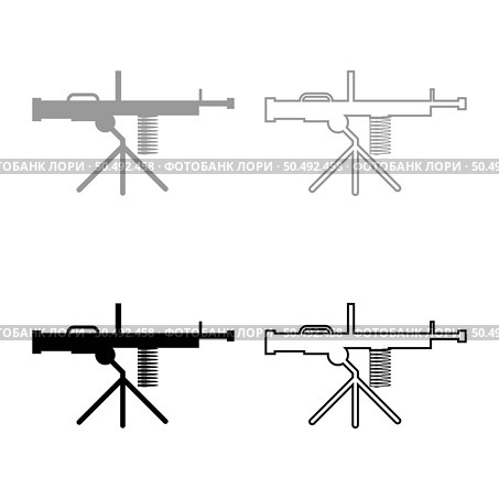 Machine-gun weapon set icon grey black color vector illustration image simple solid fill outline contour line thin flat style. Machine-gun weapon set icon grey black color vector illustration image solid fill outline contour line thin flat style. Стоковая иллюстрация, агентство Ingram Publishing / Фотобанк Лори