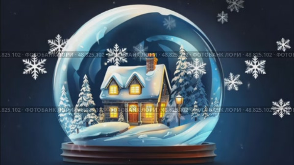 Magical glass ball with tiny modern cozy winter house inside on dark background. Snow globe, illustration. Insurance, moving, mortgage, rent and purchase real estate. AI generated. Стоковое AI-видео, аниматор Ольга Симонова / Фотобанк Лори