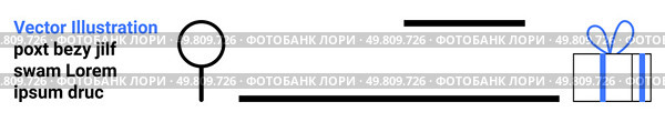 Magnifying glass searching towards a gift box, indicating discovery and reward. Ideal for marketing, surprise elements, search engine optimization, research concepts, gift-related promotions, user. Search Line Icon with Magnifying Glass and Gift Box in Minimalist Design. Стоковая иллюстрация, агентство Ingram Publishing / Фотобанк Лори