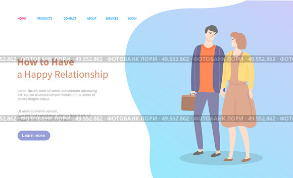 Male and female in love, lady in dress, people in casual cloth walking and flirting. Man and woman holding hands vector couple. Website or webpage template, landing page flat style. Male and Female in Love, People in Casual Cloth. Стоковая иллюстрация, агентство Ingram Publishing / Фотобанк Лори