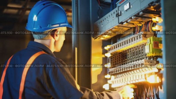 Male electrician working in switchboard with electrical connecting cable. Work in repair shops and maintenance services. Stress, nerves. Стоковое видео, видеограф ALLA YURTAYEVA / Фотобанк Лори