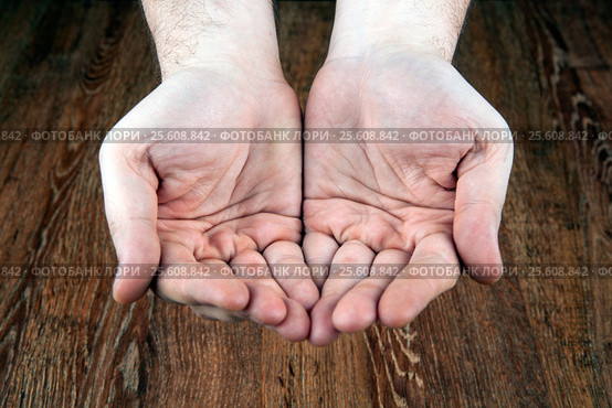 Male hands on a wooden background. Стоковое фото, фотограф Александр Калугин / Фотобанк Лори