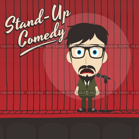 male stand up comedian cartoon character vector illustration. hilarious guy stand up comedian cartoon. Стоковая иллюстрация, агентство Ingram Publishing / Фотобанк Лори