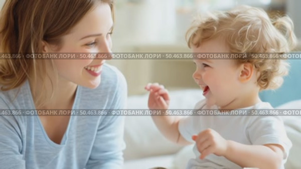 Мама с ребенком, веселый малыш, нежно обнимаются, счастливая семья. Стоковое AI-видео, аниматор Щеголева Ольга / Фотобанк Лори